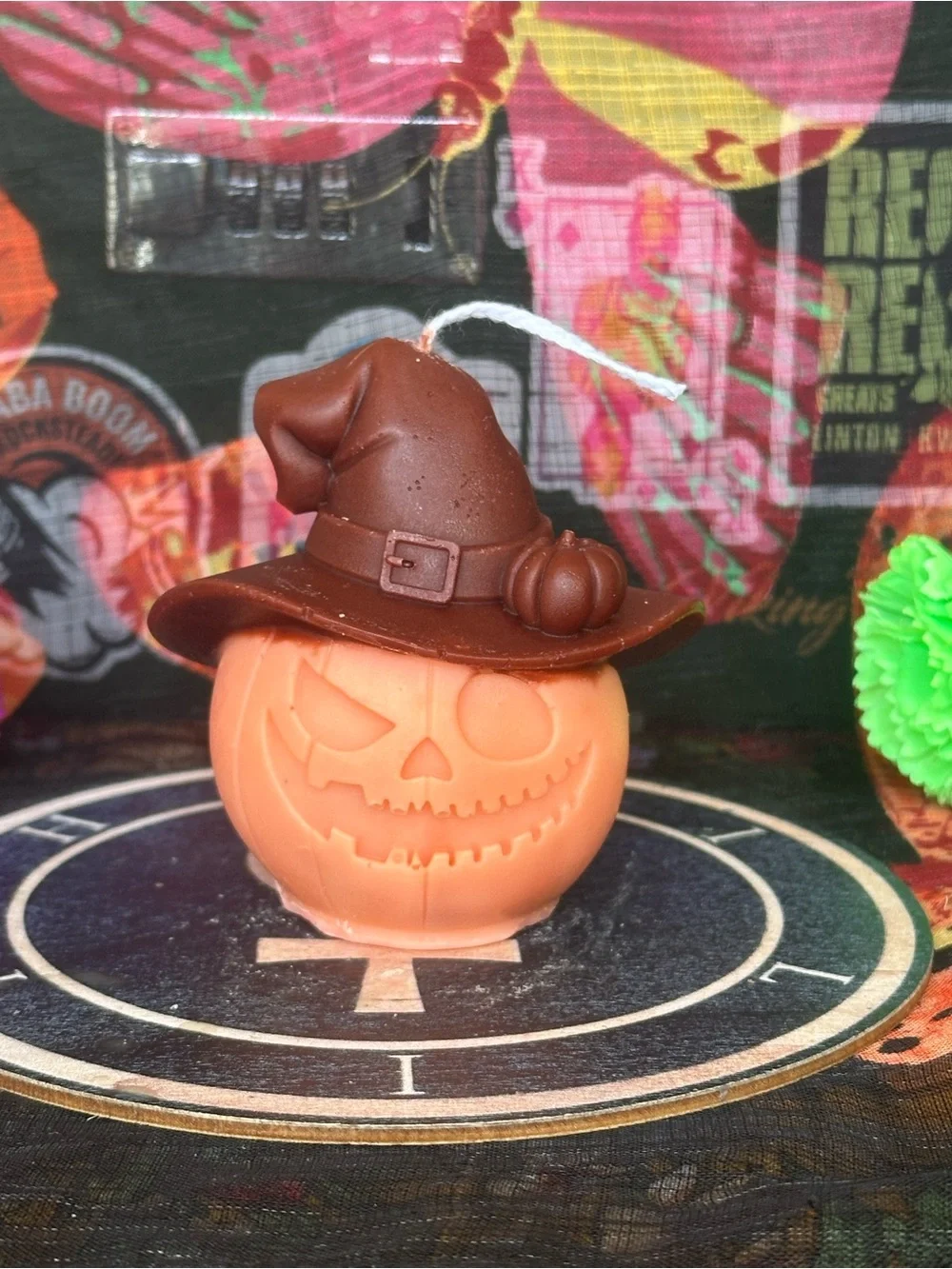 Handmade Rustic Pumpkin Witch Candle – Orange Jack-O’-Lantern